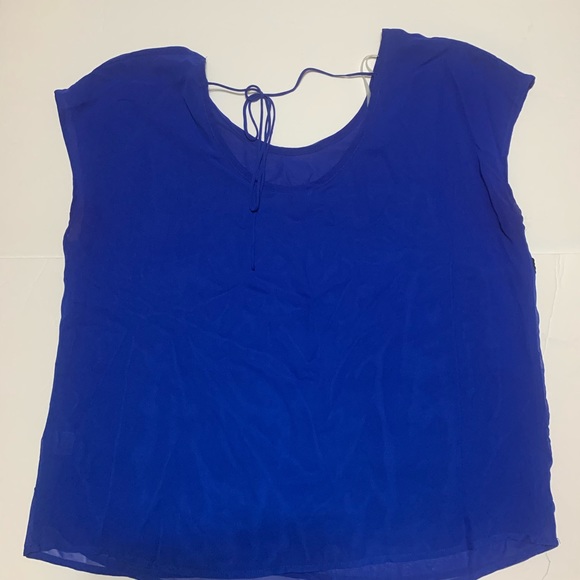 A.N.A cobalt blue semi sheer blouse black striped sequin front - Picture 7 of 7